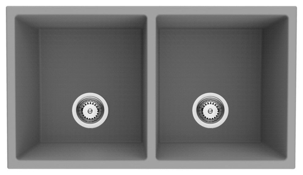 32" x 18" Gray Quartz Double Bowl Undermount Kitchen Sink