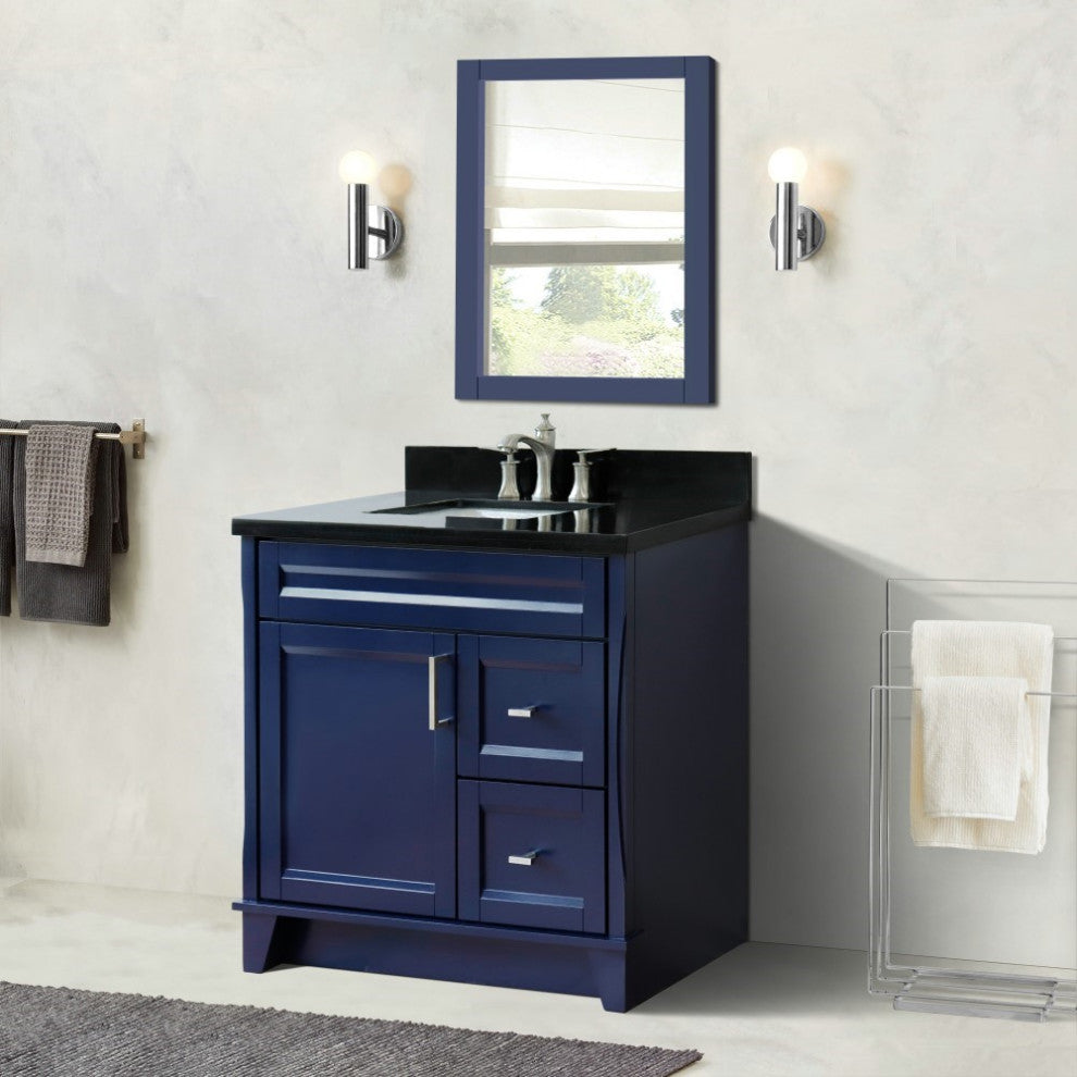 37" Single Sink Vanity, Blue Finish With Black Galaxy Granite
