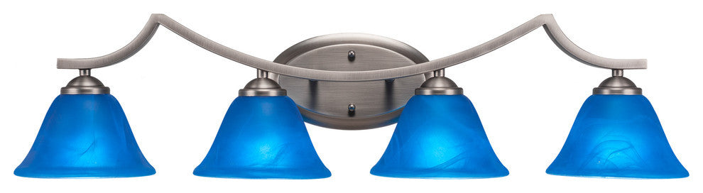 Zilo 4 Light Bath Bar, Graphite Finish, 7" Blue Italian Glass