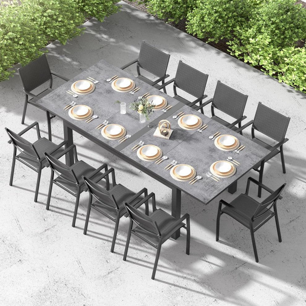 Modern Expandable Patio Dining Table with Weather-Resistant Top, Gray/63"-92"