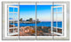 "Open Window To Blue Seashore" Landscape Wall Art Print, 4 Panels, 48"x28"