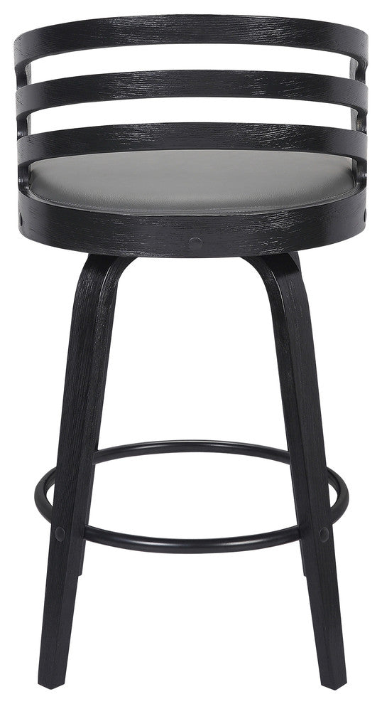 Jiron 26" Swivel Counter Stool, Black Brush Wood Finish and Gray Faux Leather