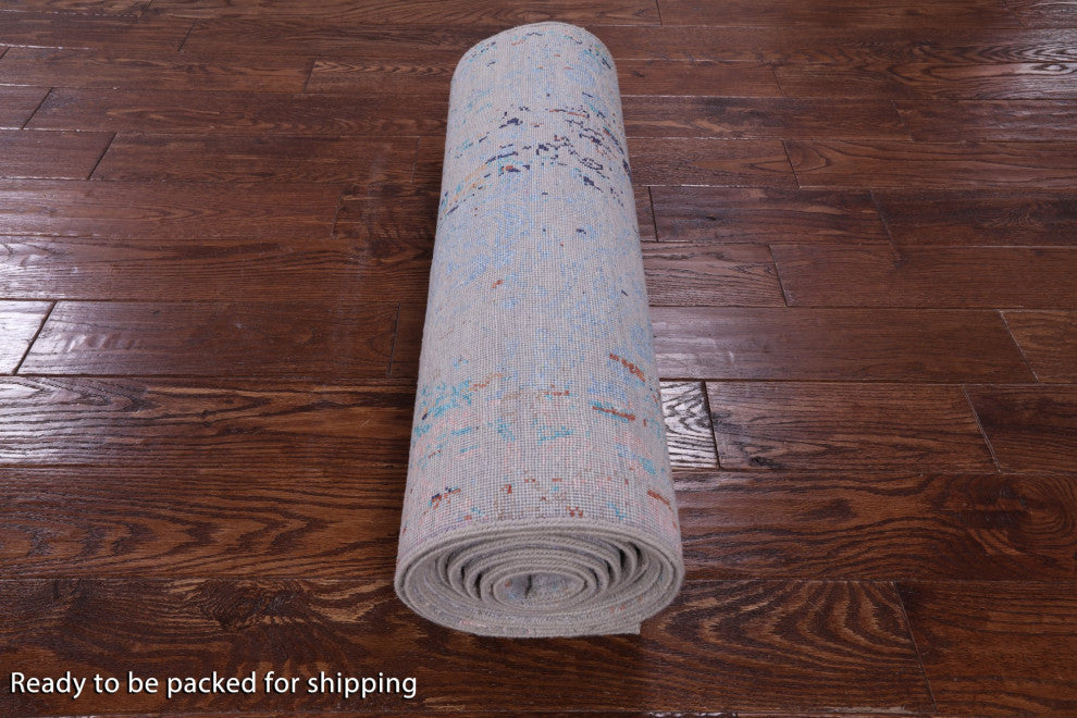 Hand Knotted Modern Wool and Silk Runner Rug 2' 7" X 14' 0" Q11824