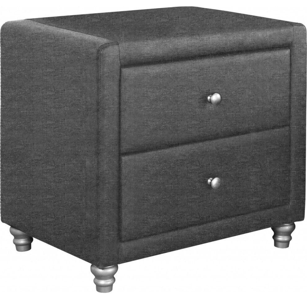 Grey Upholstered 2 Drawer Nightstand