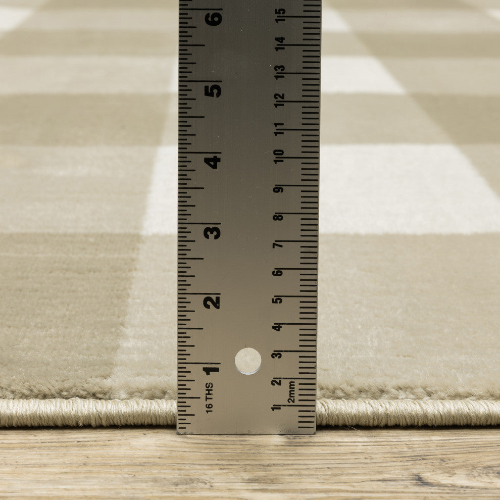 Garson Geometric Squares Area Rug, Beige, 6'7"x9'2"