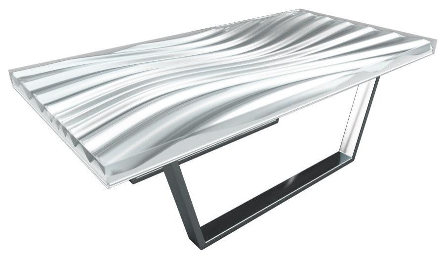 Modern Wave Coffee Table, White, Chrome Base