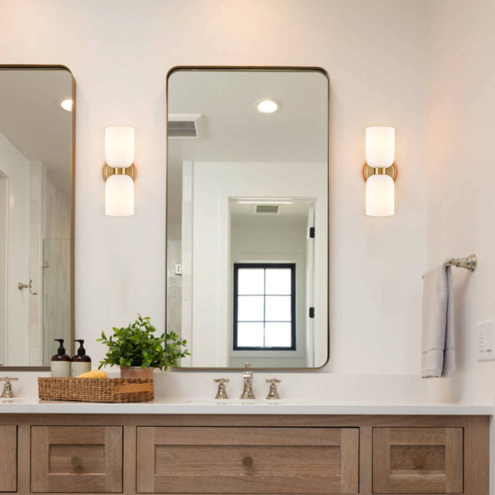 Modern Gold Wall Sconce With Milky Glass