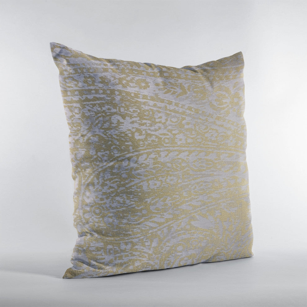 Plutus Yellow Golden Leaf Jacquard Luxury Throw Pillow, 12"x20"