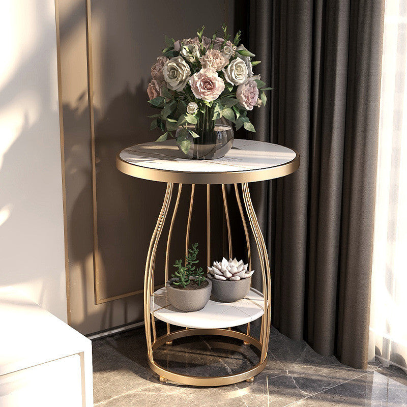 Luxury Tempered Glass Small Side Table with Iron Legs, Gold