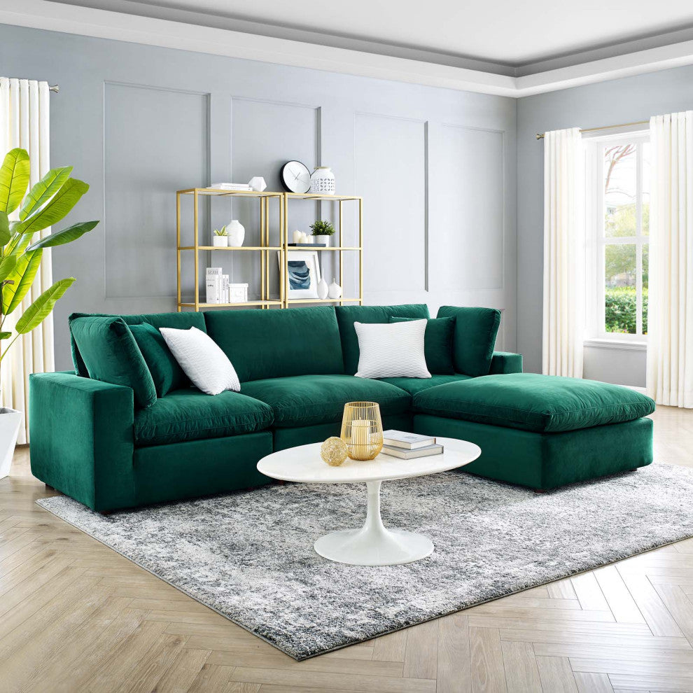Sectional Sofa Set, Velvet, Green, Modern, Living Lounge Hotel Lobby Hospitality