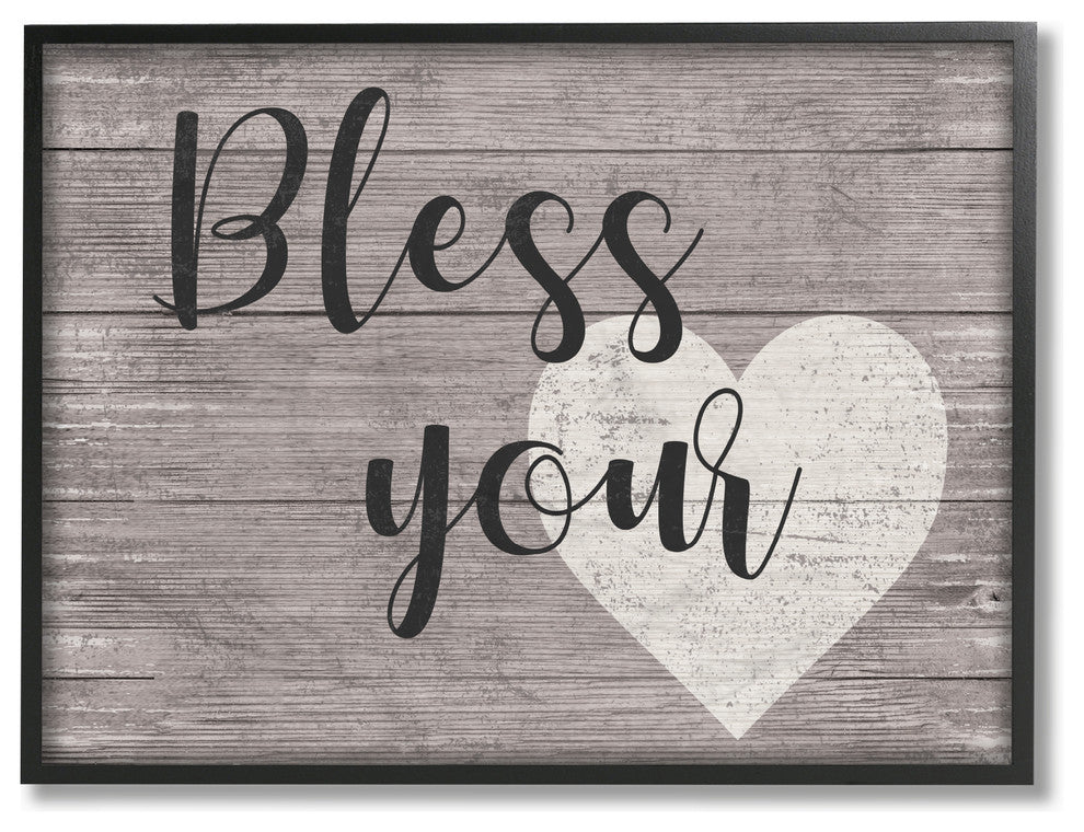 Bless Your Heart Grey Planked Texture Script Typography Framed Giclee, 11"x14"