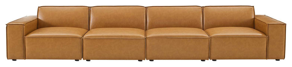 Sofa, Faux Vegan Leather, Tan, Modern, Living Lounge Hotel Lobby Hospitality