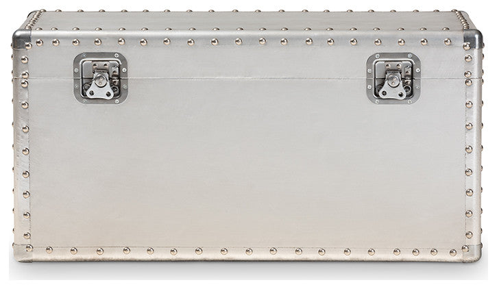 Serge French Industrial Silver Metal Storage Trunk