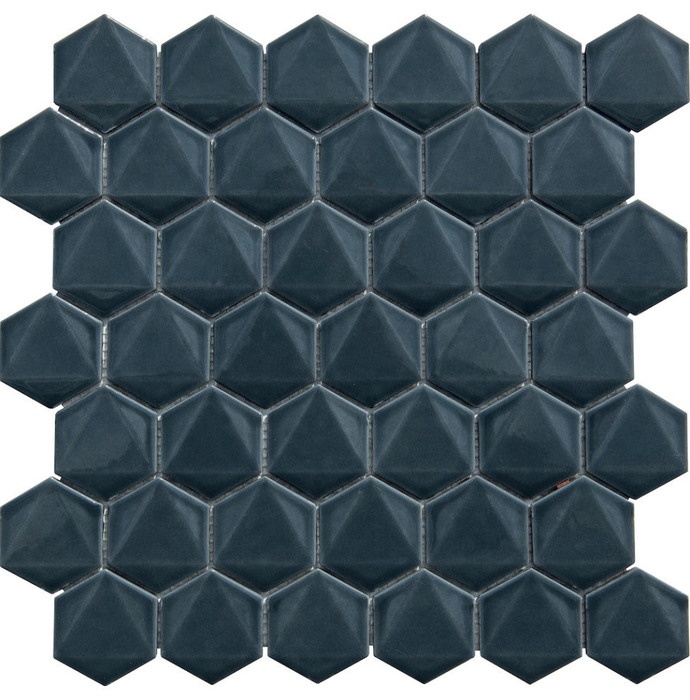 Oceania 3D 2" Hexagon Polished Porcelain Mosaic, 30 Sq Ft.