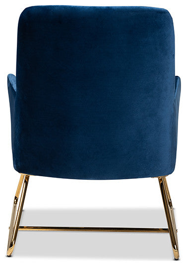 Sennet Glam and Luxe Navy Blue Velvet Fabric Upholstered Gold Finished Armchair