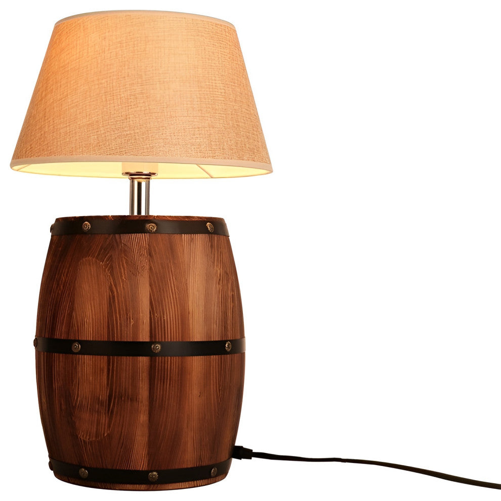 Industrial Wood Wine Barrel LED Table Lamp For Bedroom, Bar