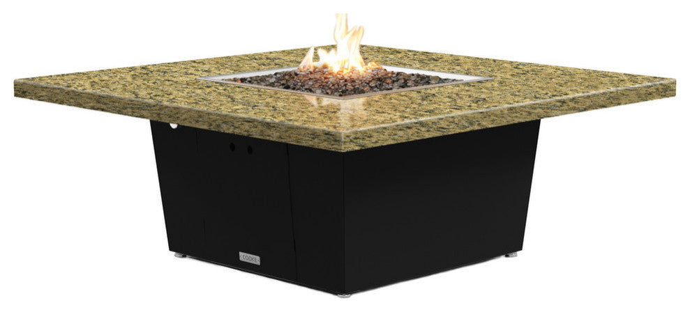 Square Fire Pit Table, 56x56, Propane, Santa Cecillia Granite, Black