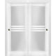 Sliding Glass 4 Lites Bypass Doors / Mela 7222 White Silk / Rails, 48" X 84" ( 2* 24x84)