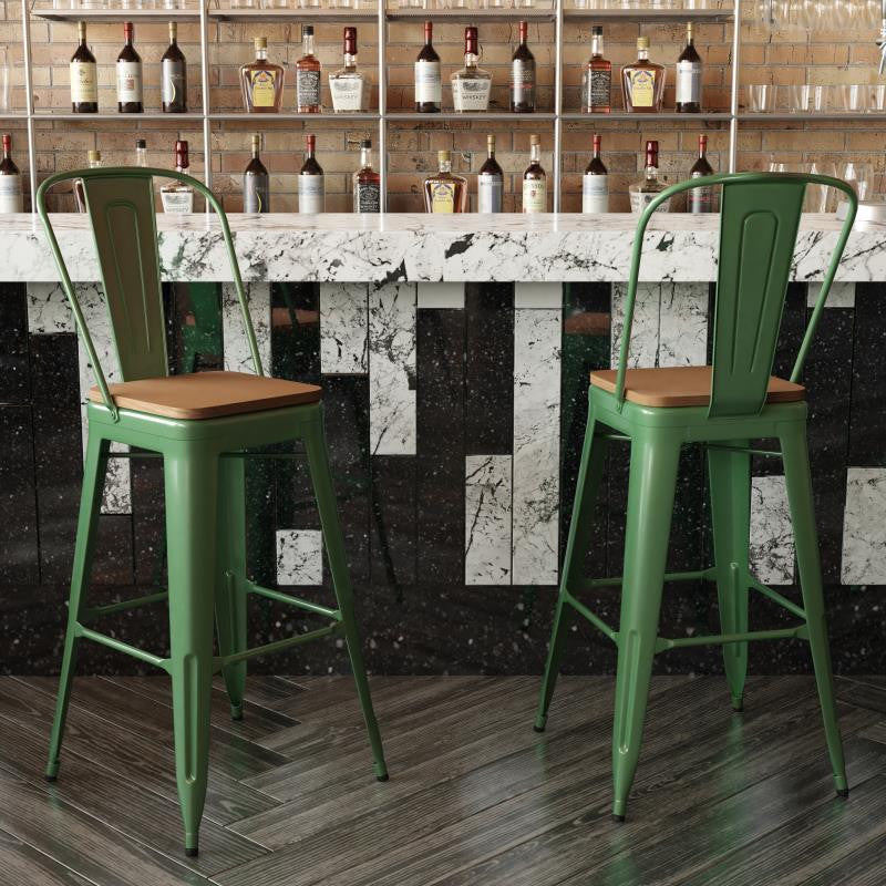 Kai Commercial Grade 30" High Indoor-Outdoor Counter Stool w/Removable Back, Green/Teak