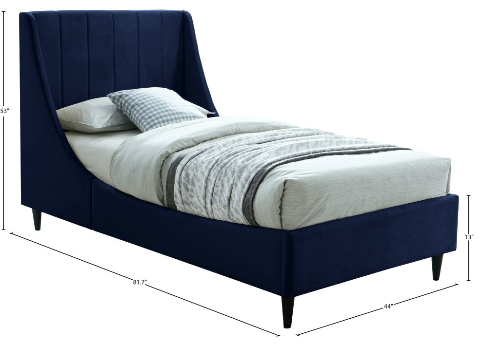 Eva Velvet Upholstered Bed, Navy, Twin