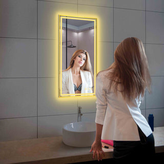 Fogless, Dimmable, Color Temperature Adjustable LED Mirror, Brush Gold, 18x36