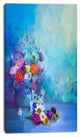 Little Flowers on Blue Background, Large Floral Canvas Artwork, 16"x32"