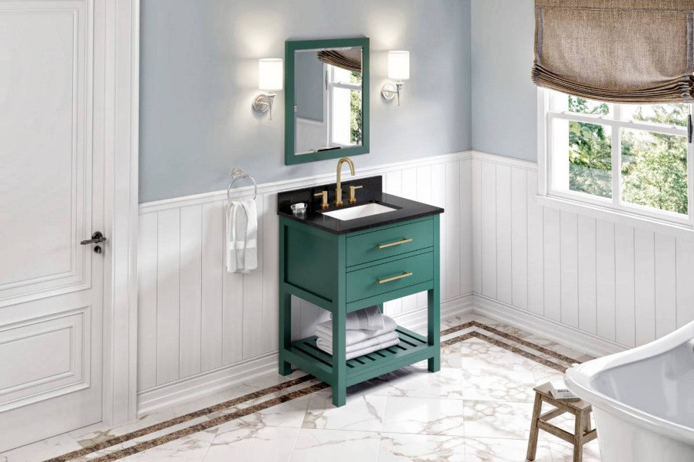 Wavecrest Contemporay Forest Green 30" Vanity, Black Granite Top