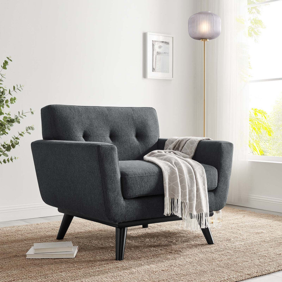 Armchair Accent Chair, Charcoal Gray, Fabric, Modern, Mid Century Lounge