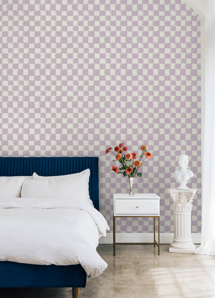 Mr. Kate Tess Watercolor Soft Lavender Checker Peel and Stick Wallpaper