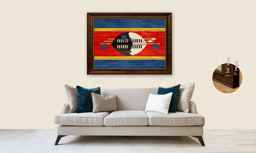 Swaziland Country Textured Flag Print With Brown Gold Frame, 19"X27"