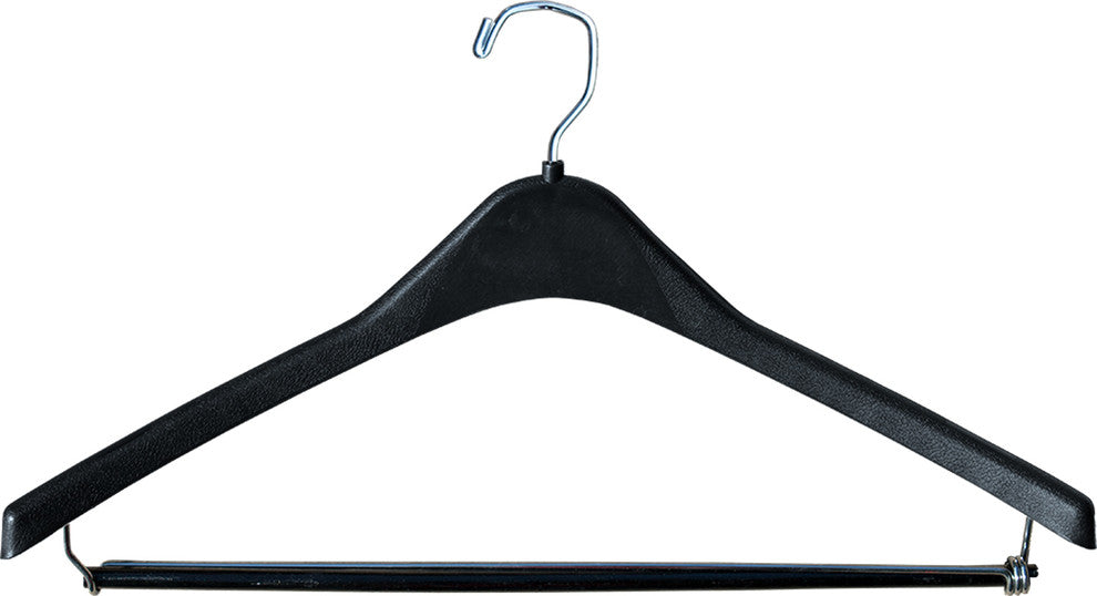 Heavy-Duty Countoured Black Plastic Coat Hanger, Box of 12