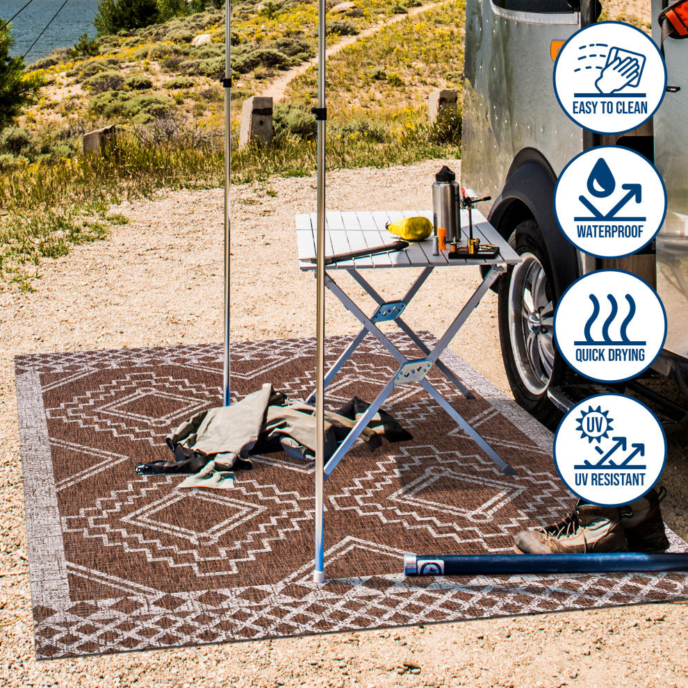 Marokko Diamond Tribal Indoor/Outdoor Rug, Brown/Beige, 2 X 8
