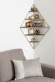 Melora Metal and Wood Corner Wall Shelf, Gold 5 Shelves
