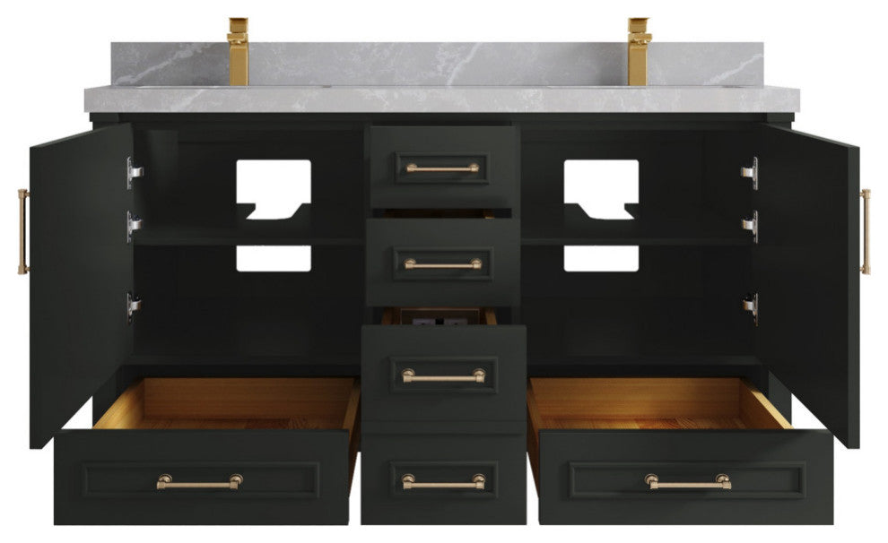 Aberdeen 60 Double Bathroom Vanity in Black Top 2" Pearl Gray