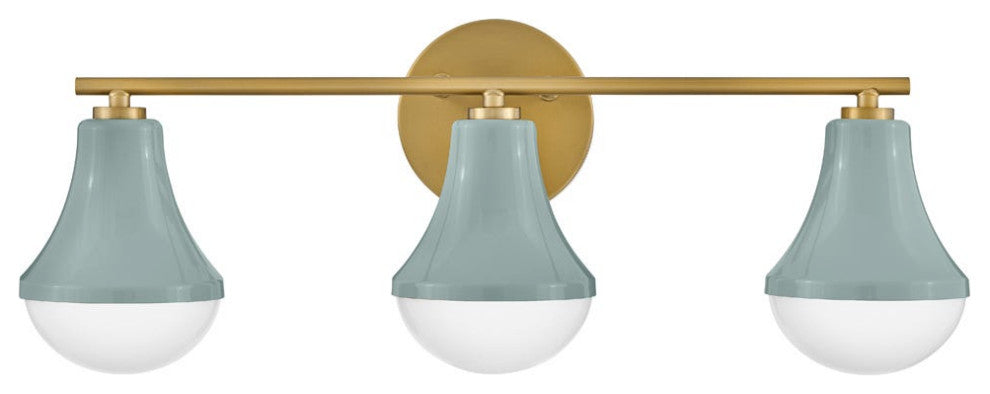 Lark Haddie 24" Modern Three-Light Bath Vanity, Seafoam + Lacquered Brass