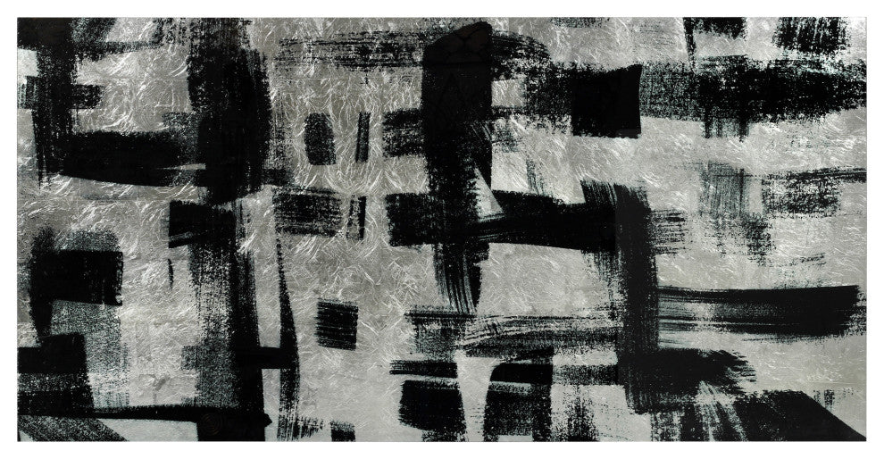 Jam Session Abstract Wall Art Reverse Printed Tempered Glass With Silver Leaf