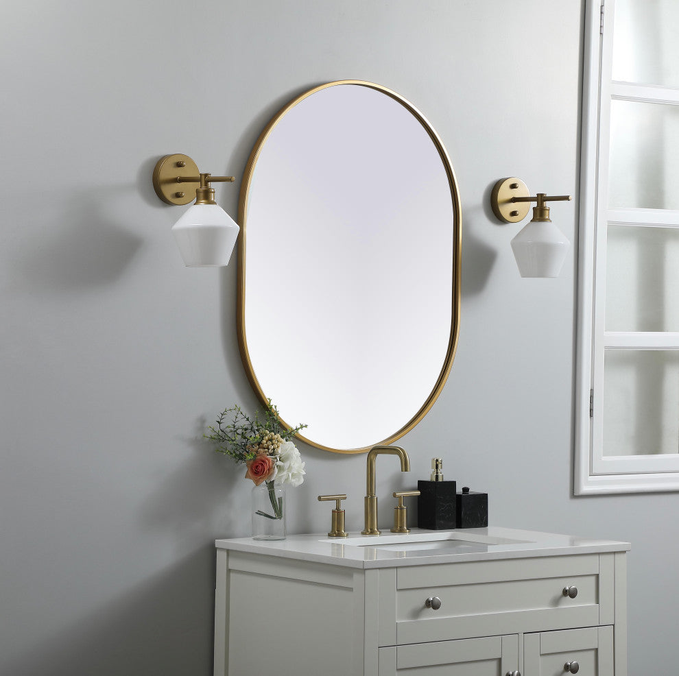 Metal Frame Oval Mirror 27X36 Inch, Brass