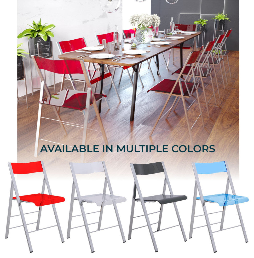 Menno Acrylic Folding Chairs Modern Stackable Foldable Dining Chair, Red