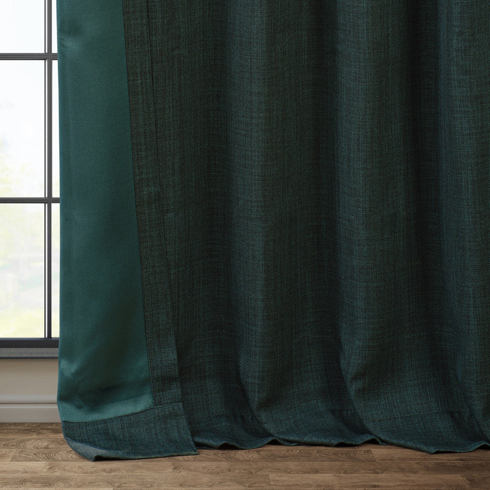 Faux Linen Darkening Curtain Single Panel, Focal Green, 50"x84"
