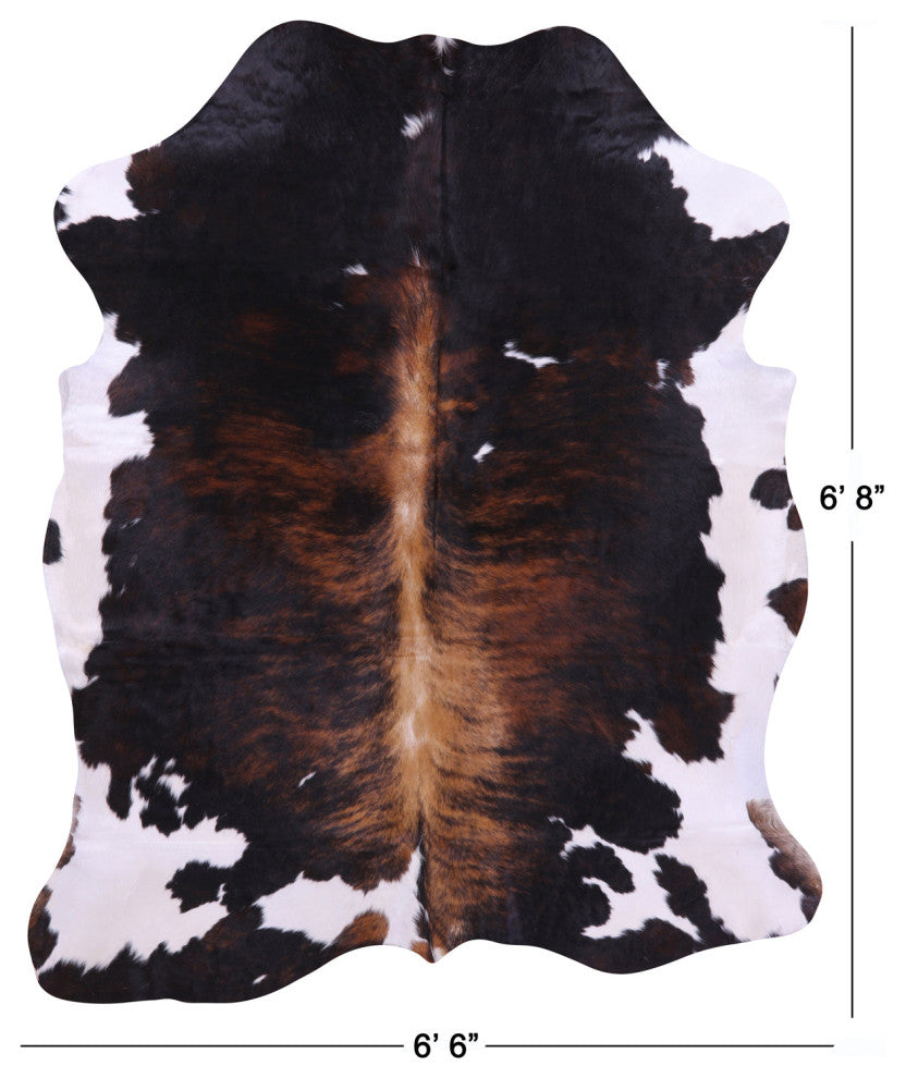 6' 8" X 6' 6" Tricolor Natural Cowhide Rug C2233