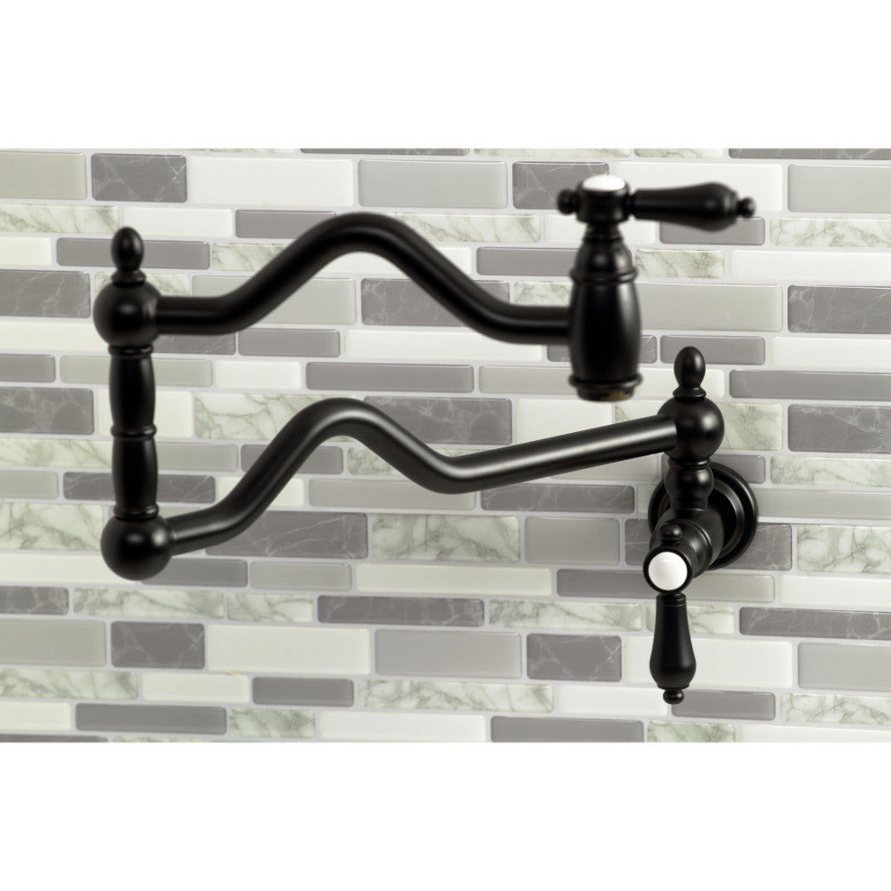 Kingston Brass KS2100BAL Heirloom Wall Mount Pot Filler, Matte Black