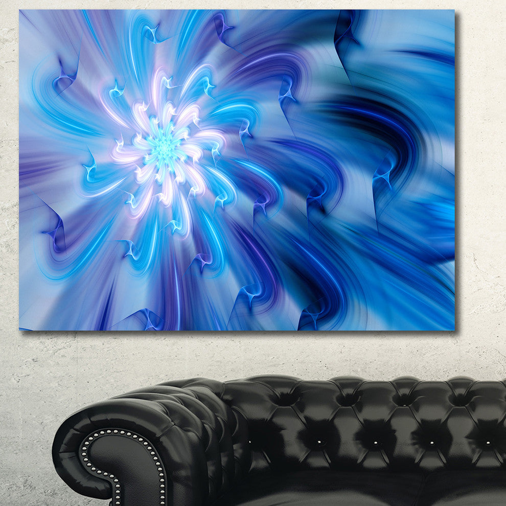 Dance of Blue Fractal Flower Petals, Large Floral Canvas Art Print, 60x40