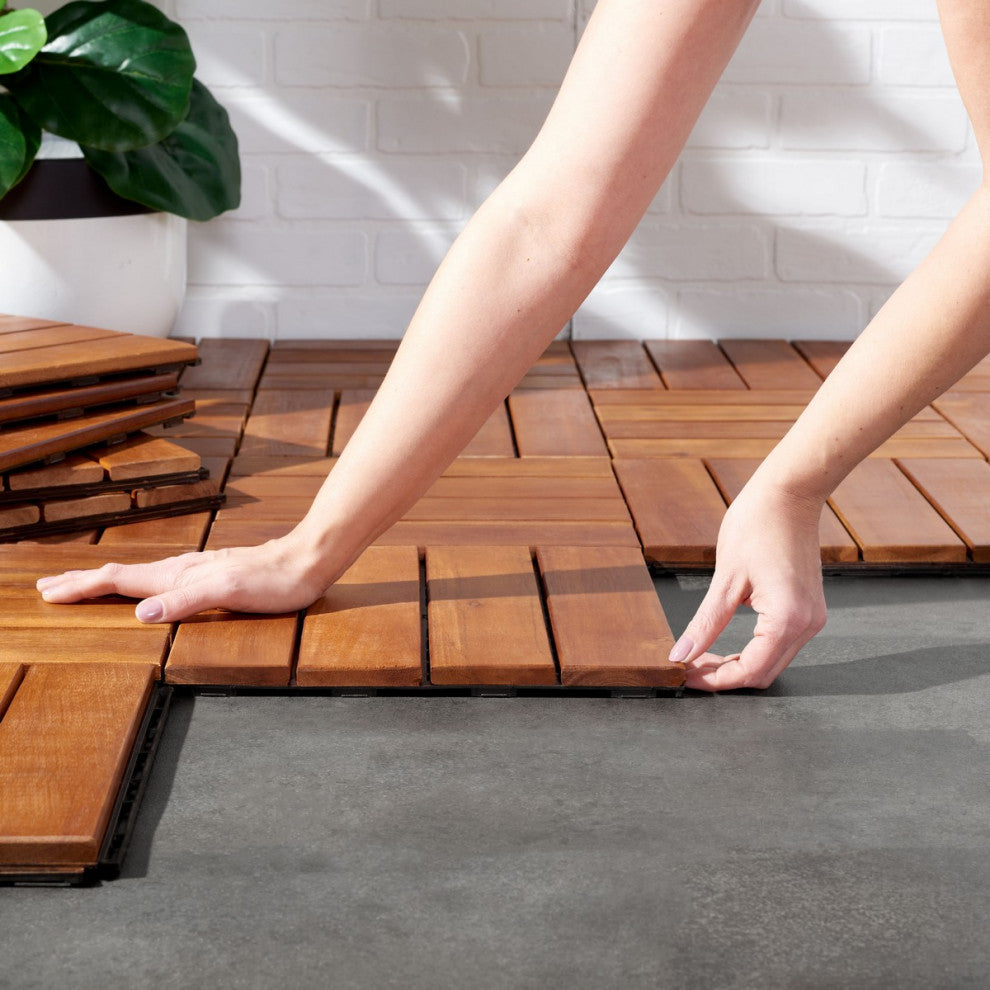 Safavieh Outdoor Phuket Wooden Floor Tile- 4 Slats-Acacia Natural