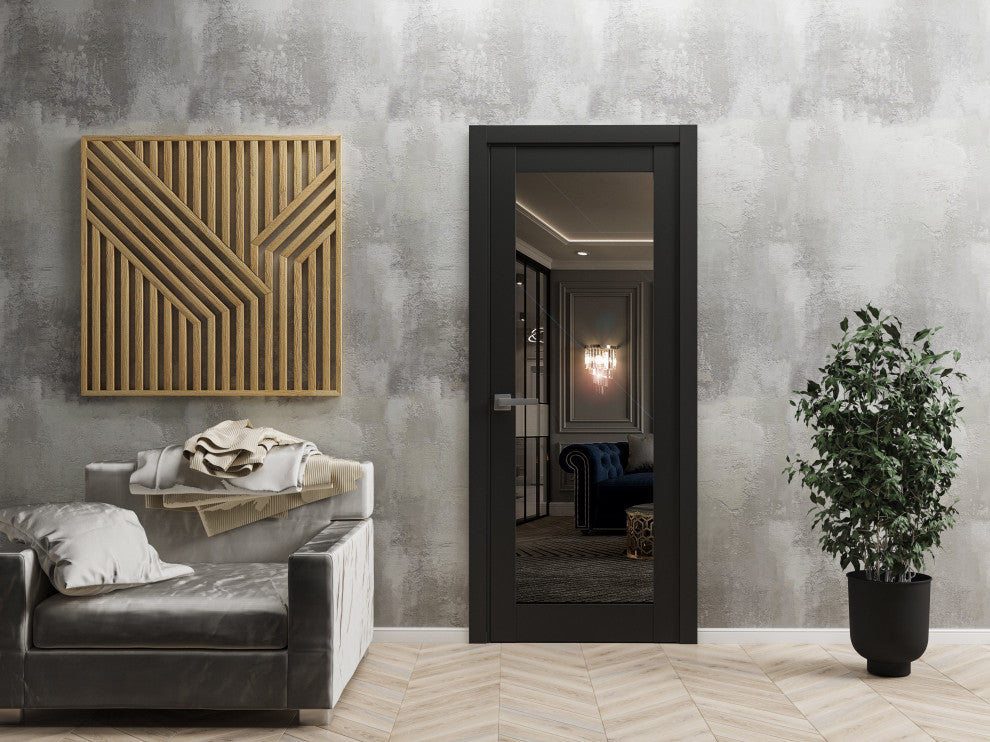 Slab Barn Door 42 x 80, Lucia 2166 Matte Black Clear Glass, Sliding