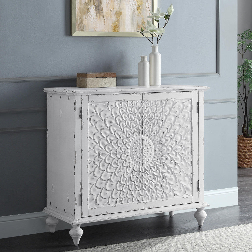 Accent Cabinet With One Shelf, Antique White Finish