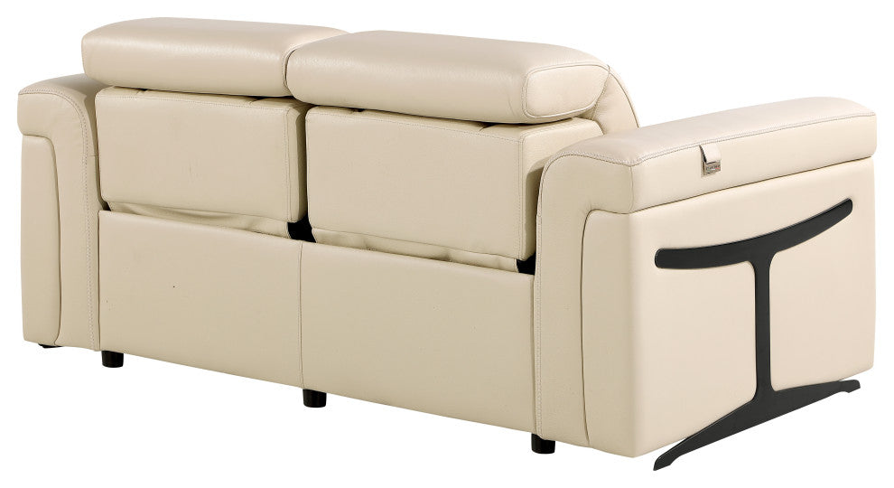 Augusto Top Grain Power Reclining Italian Leather Loveseat, Beige