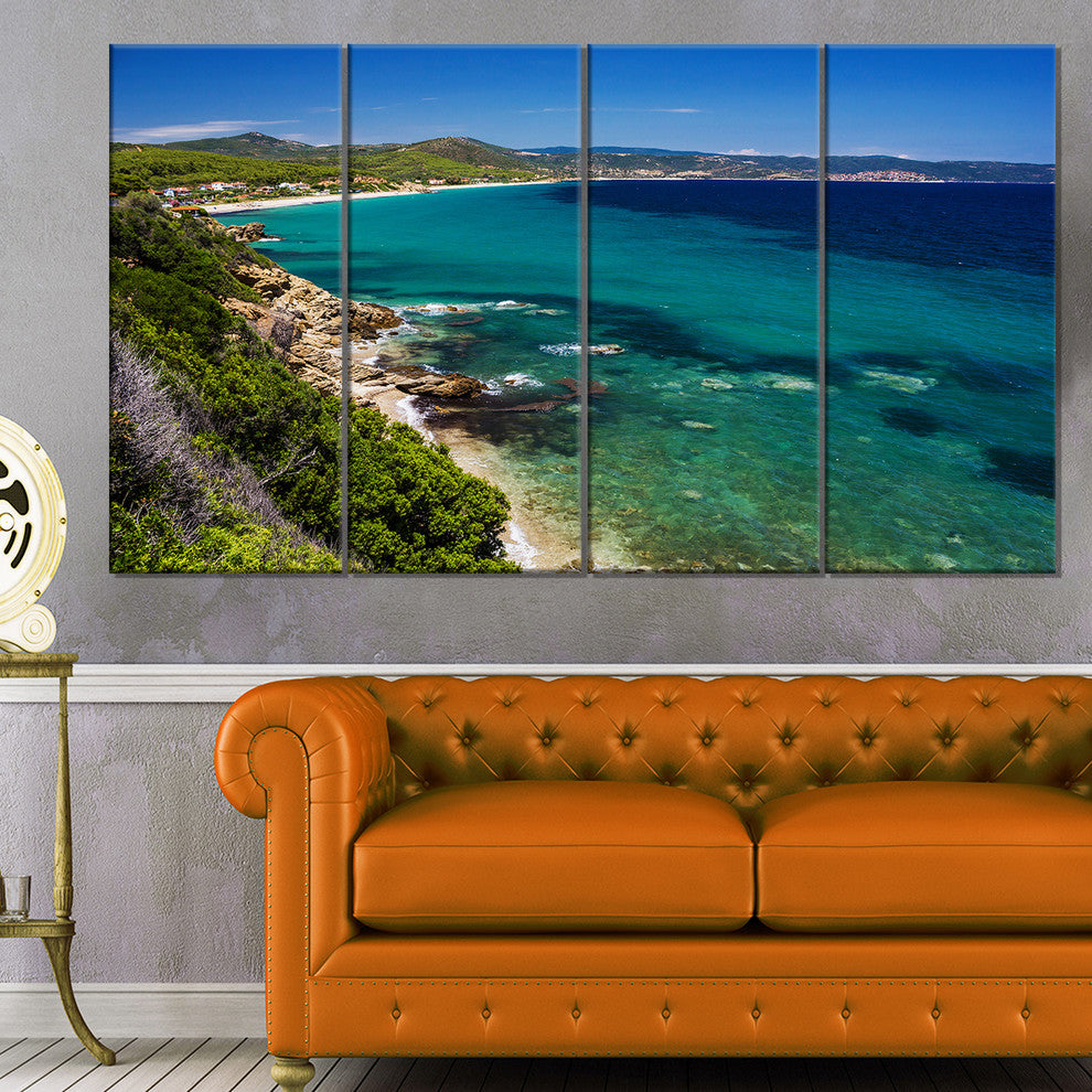 Beautiful Greek Beach of Sea, Seashore Canvas Art Print, 48"x28", 4 Panels