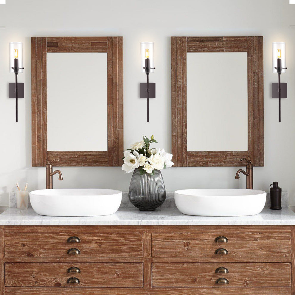 Cato 4.5" 1-Light Bohemian Farmhouse Glass LED Sconce, Oil Rubbed Bronze/Clear