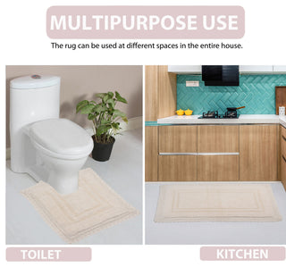 Opulent Reversible Bath Rug Set, Mat Non Slip, 21"x54" Runner, Ivory