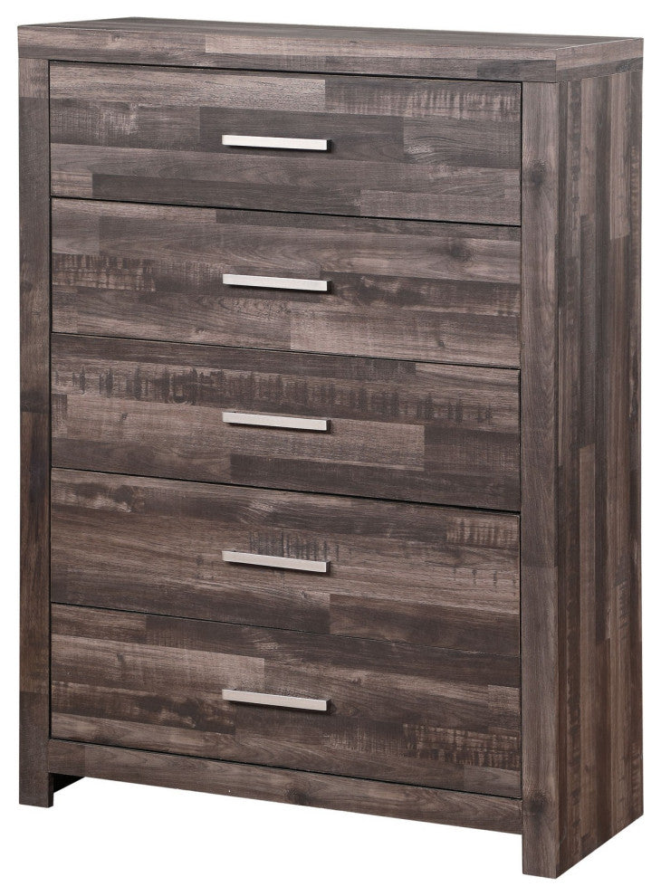Benzara BM251269 Chest With Rough Hewn Saw Texture and Panel Base, Rustic Gray
